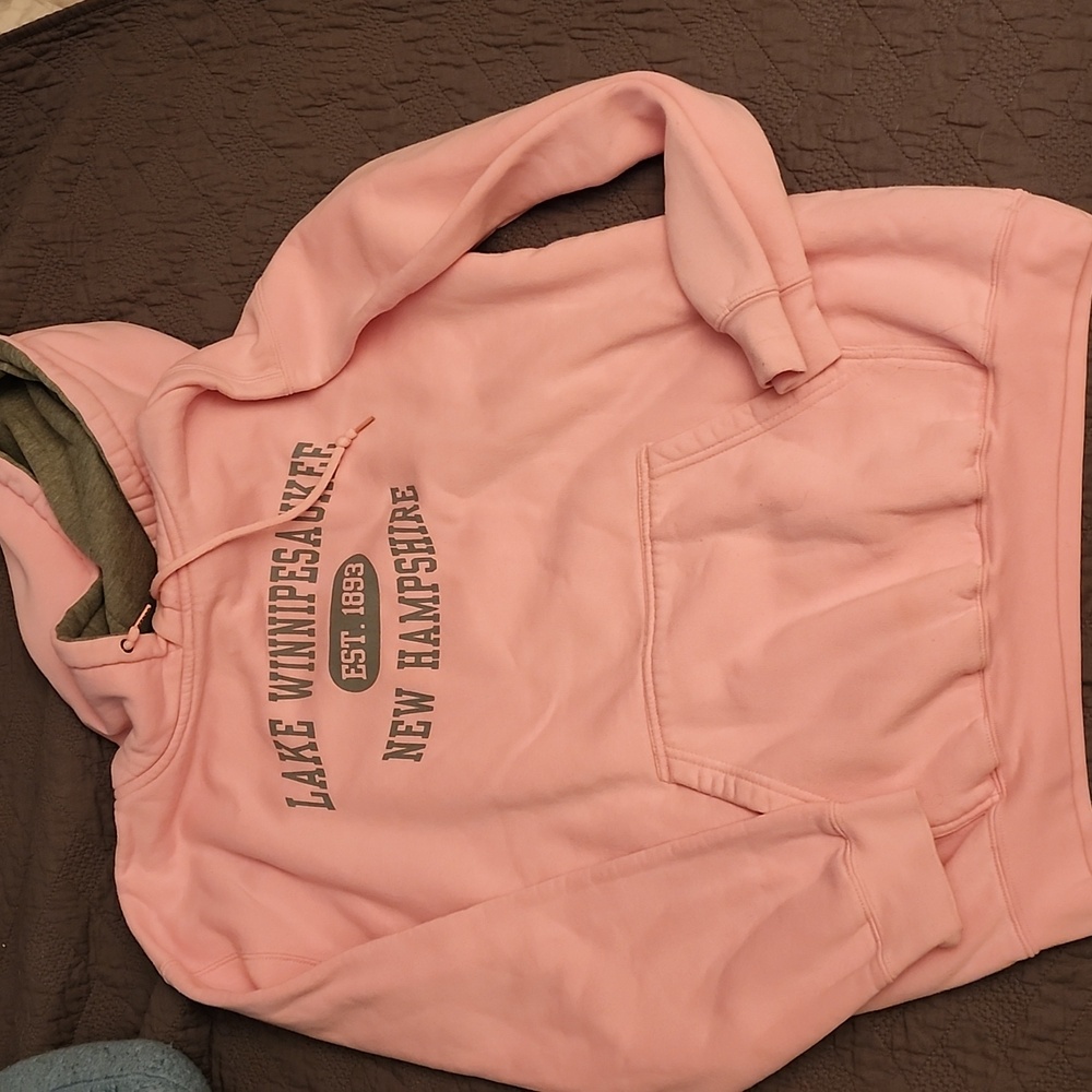 Pink and Grey Lake Winnipesaukee NH hoodie pullover sweatshirt size L
